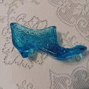 Antique Fenton Turquoise Glass Slipper Collectible